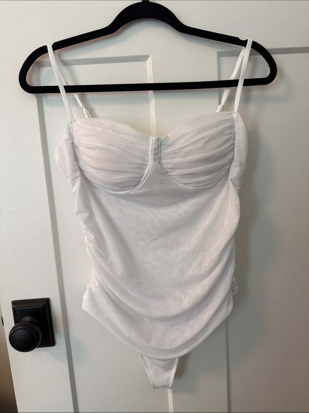 NWT Abercrombie & Fitch White Ruched Bustier Bodysuit with Adjustable Straps - Picture 4 of 9
